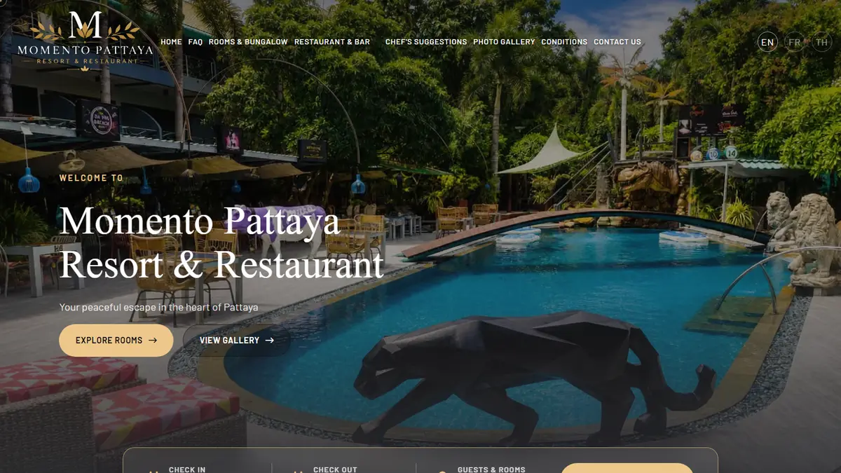 Home page of the Momento Pattaya Resort & Restaurant website